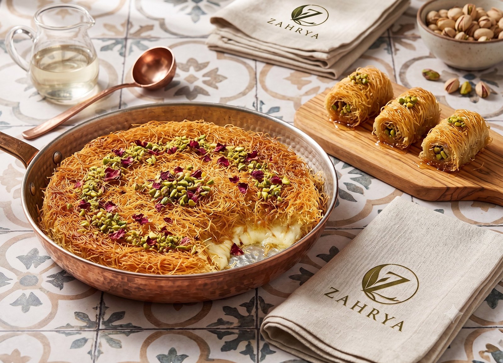 Zahrya kunafa and mabrooma rolls